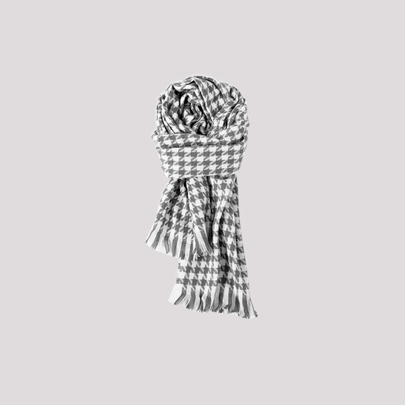 Fashion Gray Houndstooth Polyester Checked Knit Fringed Scarf,knitting Wool Scaves