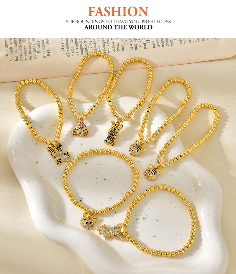 Fashion Golden 6 Copper Set Zircon Pet Pendant Beaded Bracelet,Bracelets