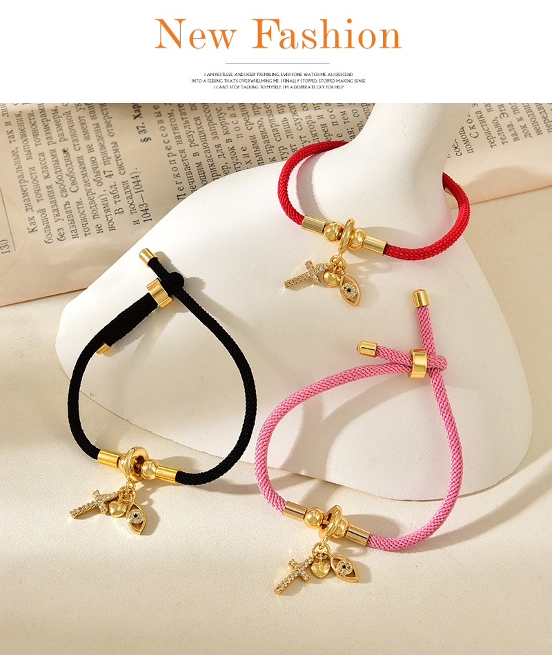 Fashion Pink Copper Inlaid Zirconium Cross Eye Pendant Braided Bracelet,Bracelets