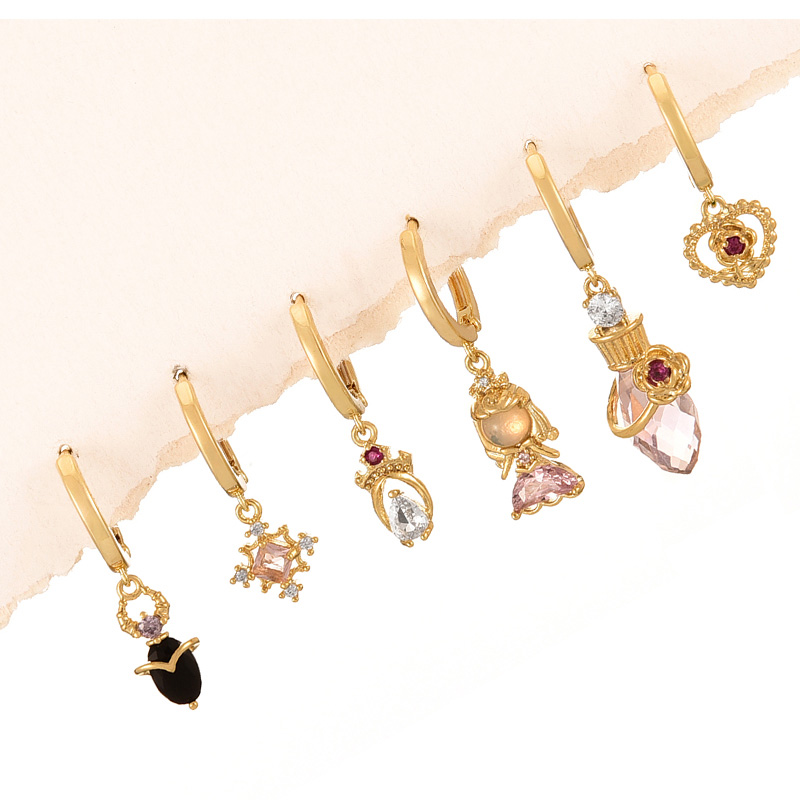 Fashion Gold Copper Inlaid Zirconium Princess Love Pendant Earring Set Of 6 Pieces,Earring Set