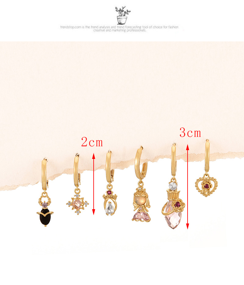 Fashion Gold Copper Inlaid Zirconium Princess Love Pendant Earring Set Of 6 Pieces,Earring Set