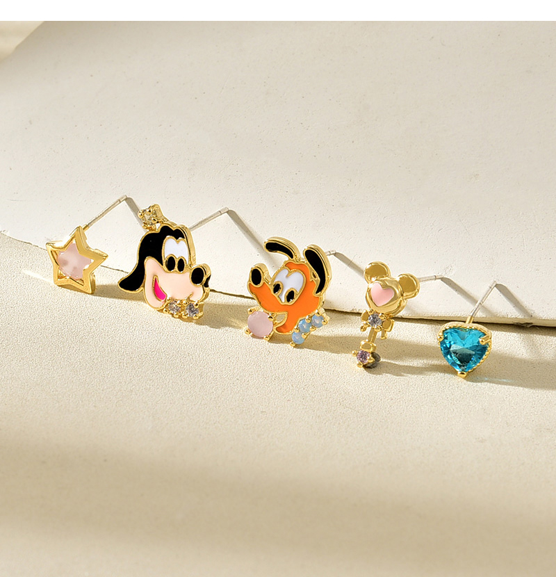 Fashion Color Copper Inlaid Zircon Oil Dripping Cartoon Earrings Set Of 5,Earring Set