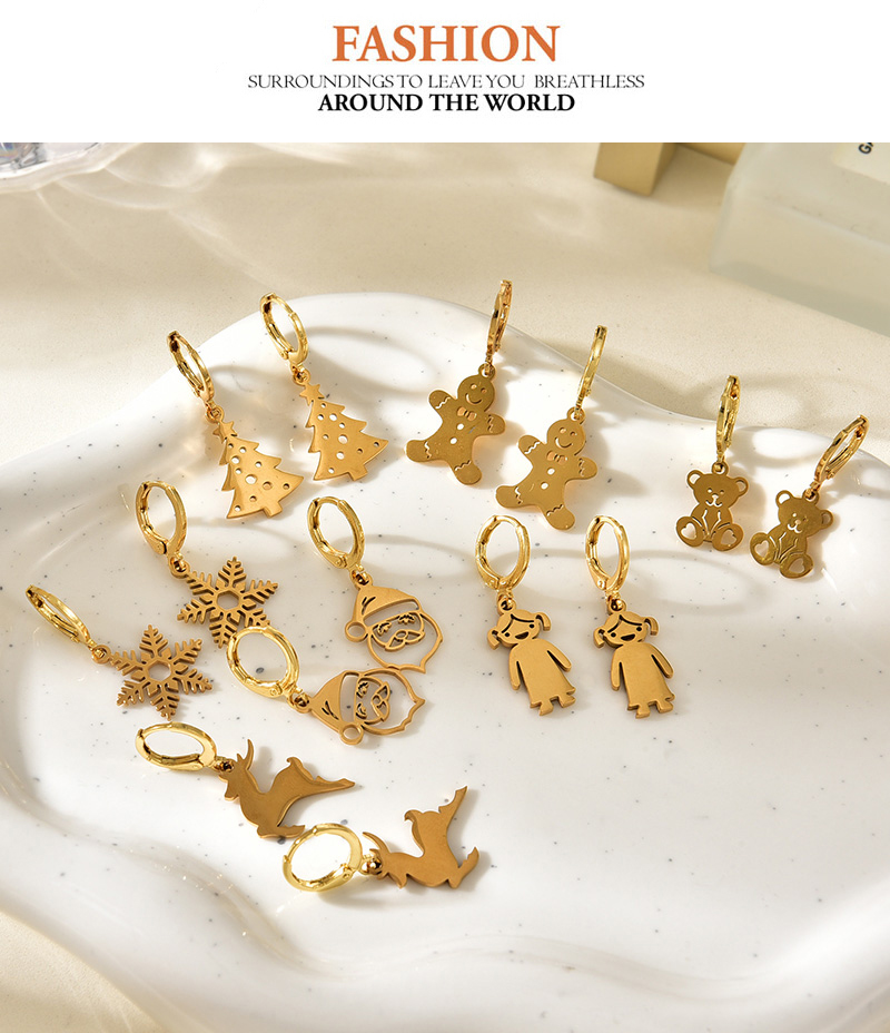 Fashion Golden 5 Titanium Steel Christmas Series Earrings,Earrings