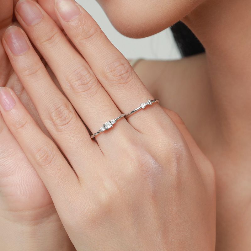 Fashion 5# Silver And Diamond Geometric Ring,925 Silver Rings