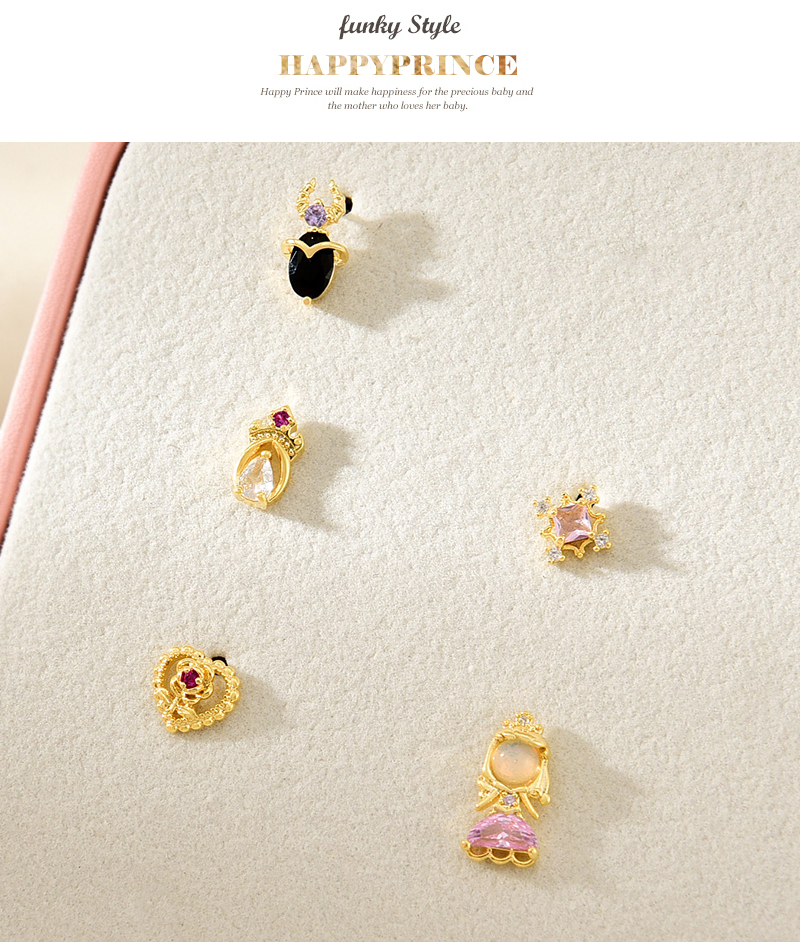 Fashion Gold Copper Inlaid Zirconium Cartoon Princess Earring Set Of 5 Pieces,Earring Set