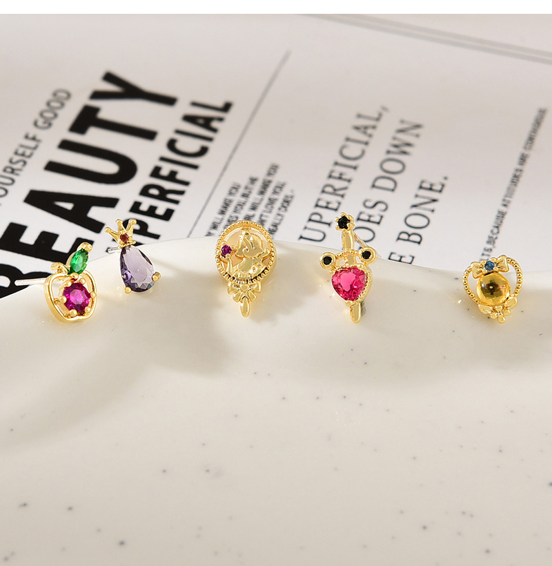 Fashion Gold Copper Inlaid Zirconium Cartoon Girl Earring Set 5 Pieces,Earring Set