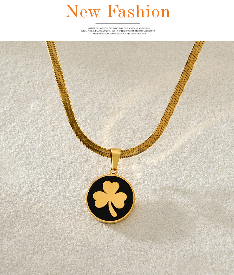 Fashion Gold Titanium Steel Oil Dripping Round Clover Pendant Snake Bone Chain Necklace,Necklaces