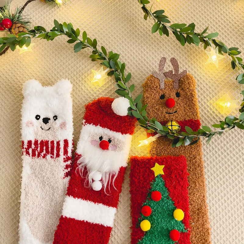 Fashion White Bear Plush Christmas Floor Socks,Fashion Socks