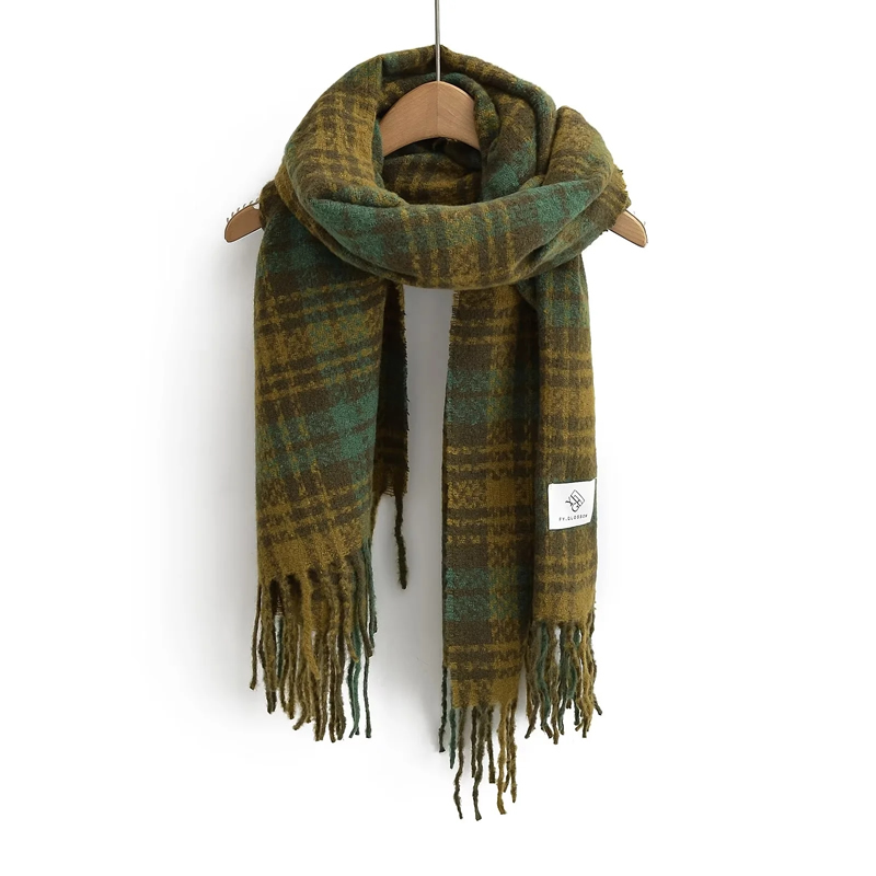 Fashion Temperament Blue Faux Cashmere Plaid Fringed Scarf,knitting Wool Scaves