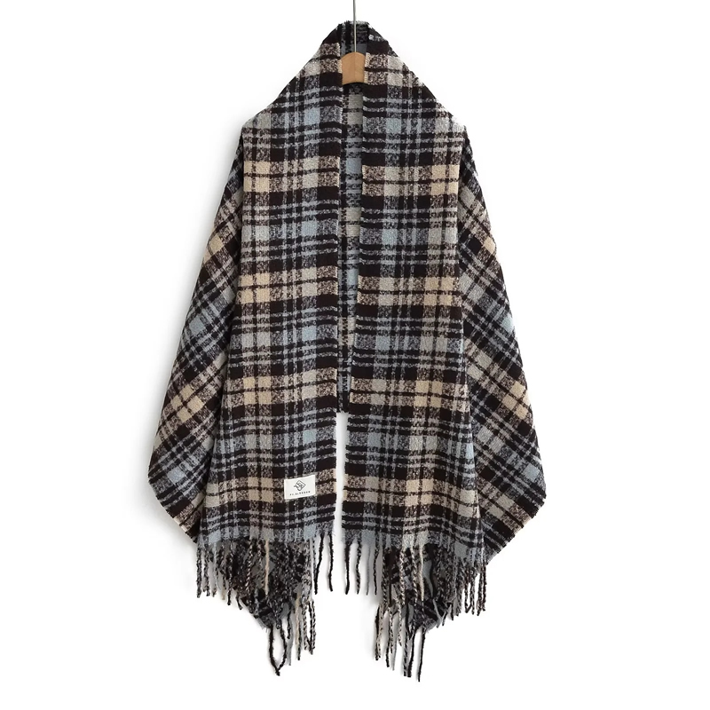 Fashion Sauce Blue Faux Cashmere Plaid Fringed Scarf,knitting Wool Scaves