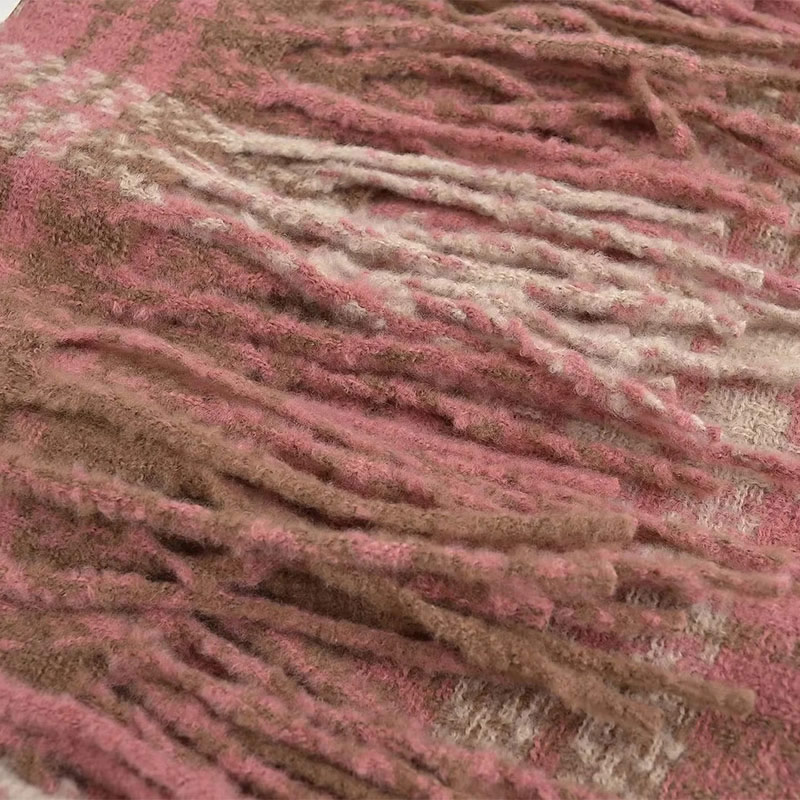 Fashion Yang Fei Powder Faux Cashmere Plaid Fringed Scarf,knitting Wool Scaves