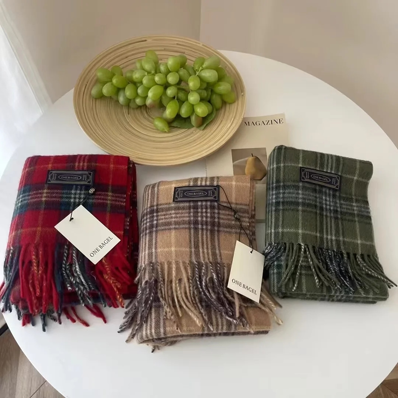 Fashion Green Faux Cashmere Plaid Fringed Scarf,knitting Wool Scaves