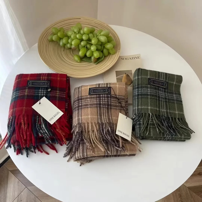 Fashion Green Faux Cashmere Plaid Fringed Scarf,knitting Wool Scaves