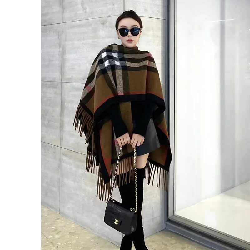 Fashion Coffee Color Faux Cashmere Plaid Fringed Shawl,knitting Wool Scaves