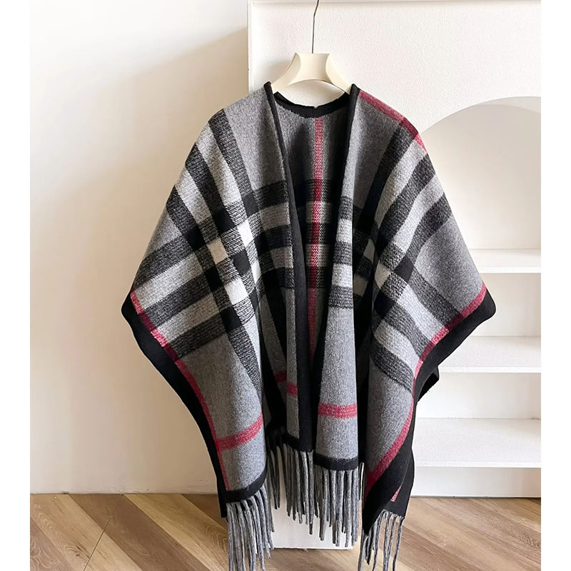 Fashion Khaki Faux Cashmere Plaid Fringed Shawl,knitting Wool Scaves