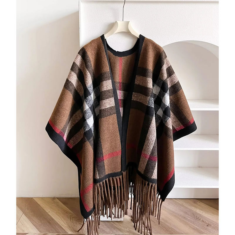 Fashion Coffee Color Faux Cashmere Plaid Fringed Shawl,knitting Wool Scaves