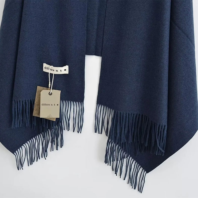 Fashion Dark Gray Faux Cashmere Patch Fringed Scarf,knitting Wool Scaves