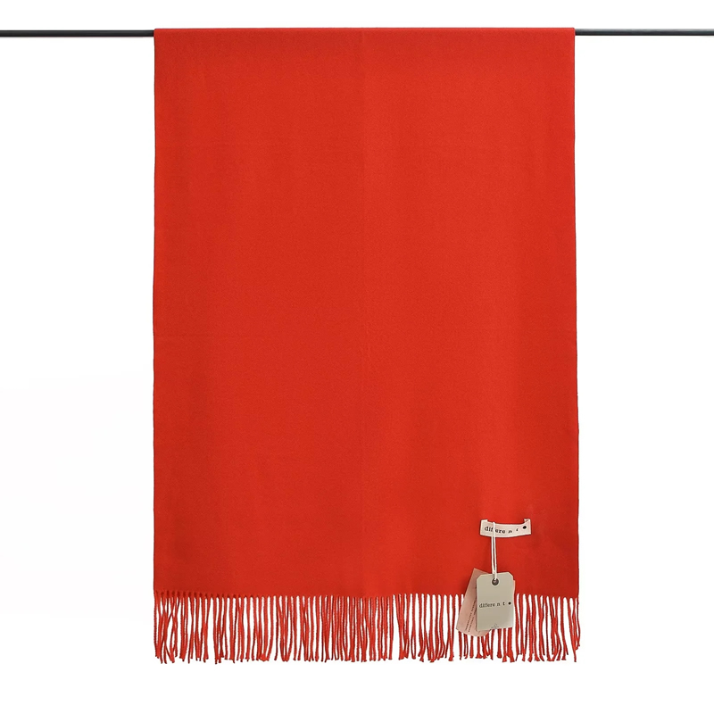 Fashion Bright Red Faux Cashmere Patch Fringed Scarf,knitting Wool Scaves