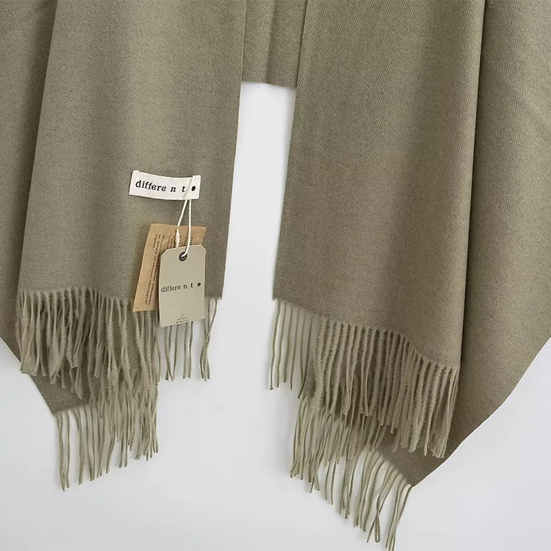 Fashion Dark Brown Faux Cashmere Patch Fringed Scarf,knitting Wool Scaves