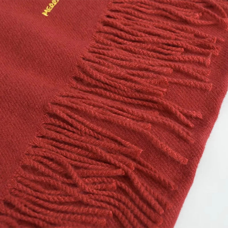 Fashion Maroon Santa Claus Embroidery Christmas Embroidered Cashmere Fringed Scarf,knitting Wool Scaves