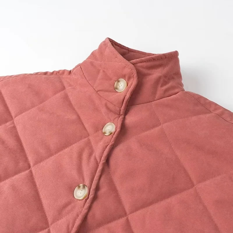 Fashion Red Diamond-breasted Stand-collar Jacket,Coat-Jacket
