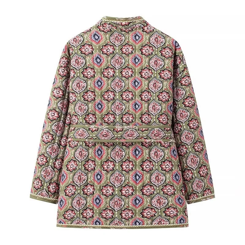 Fashion Color Woven Printed Lace-up Jacket,Coat-Jacket