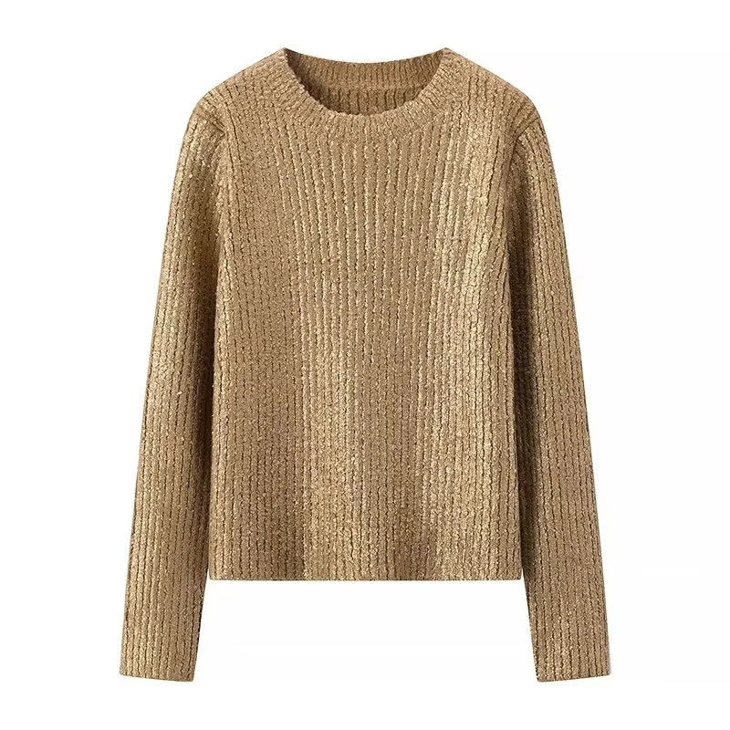 Fashion Gold Gilded Crew Neck Sweater,Sweater