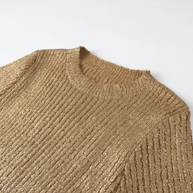 Fashion Gold Gilded Crew Neck Sweater,Sweater