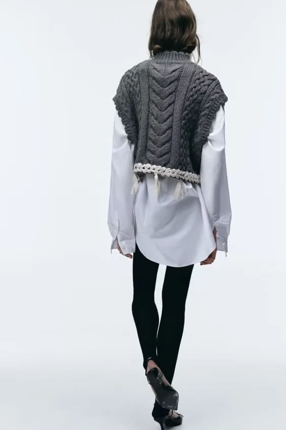Fashion Grey Polyester Knitted Lace-up Sweater Vest,Sweater