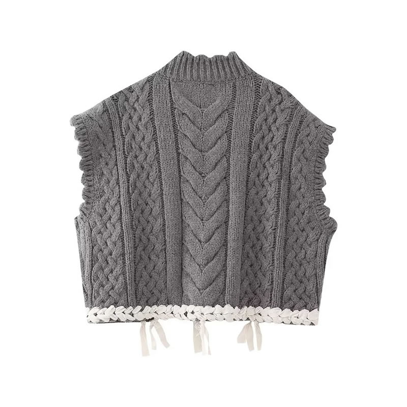 Fashion Grey Polyester Knitted Lace-up Sweater Vest,Sweater