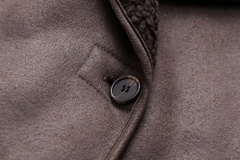 Fashion Dark Brown Lambswool Lapel Buttoned Jacket,Coat-Jacket