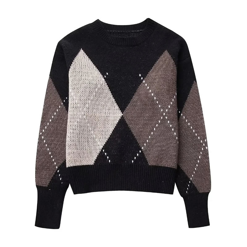 Fashion Rhombus Argyle Knit Sweater,Sweater