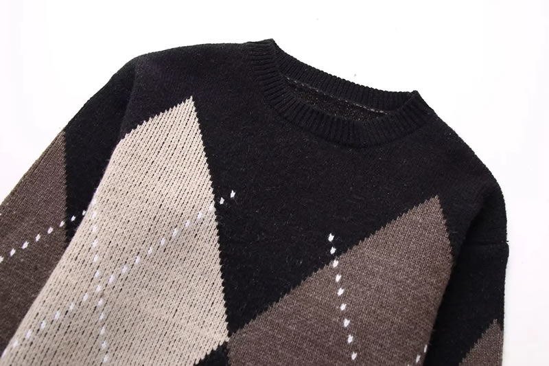 Fashion Rhombus Argyle Knit Sweater,Sweater
