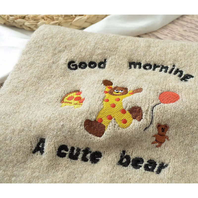Fashion Brown Bear Letter Embroidered Knitted Scarf,knitting Wool Scaves