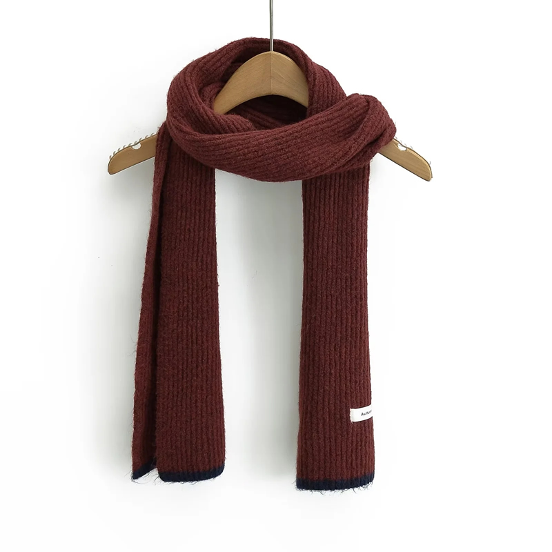 Fashion Claret Colorblock Knitted Patch Scarf With Two Ends,knitting Wool Scaves