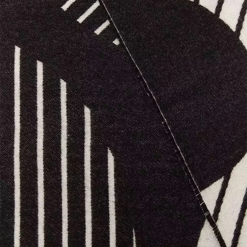 Fashion Black Faux Cashmere Striped Jacquard Scarf,knitting Wool Scaves