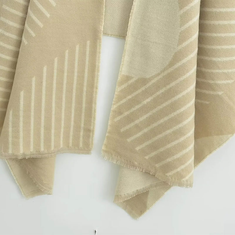 Fashion Beige Faux Cashmere Striped Jacquard Scarf,knitting Wool Scaves