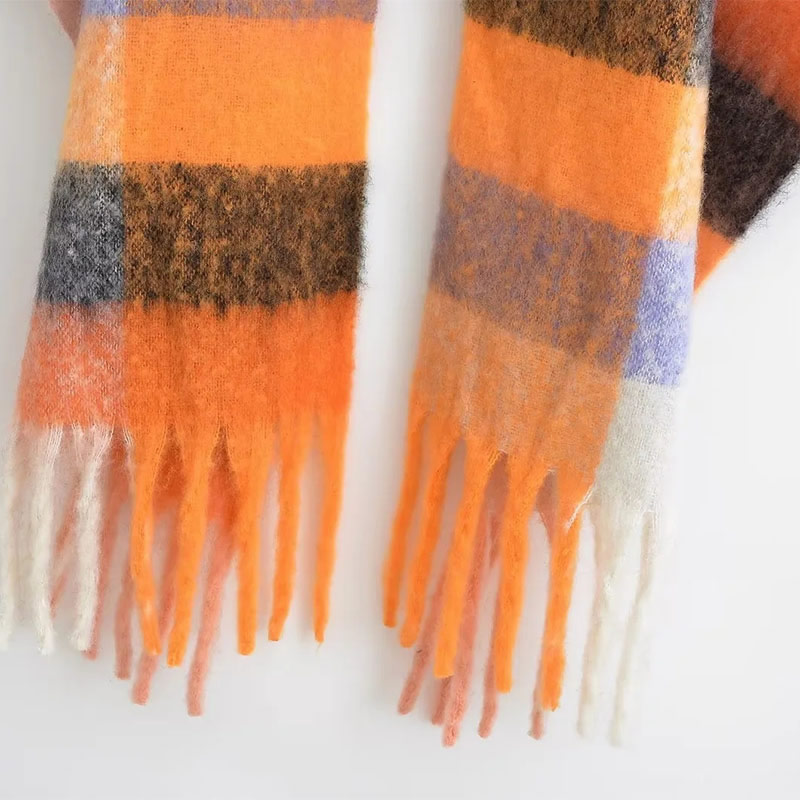 Fashion Orange Plaid Faux Cashmere Plaid Fringed Scarf,knitting Wool Scaves