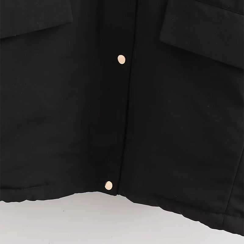 Fashion Black Polyester Buttoned Hooded Jacket,Coat-Jacket