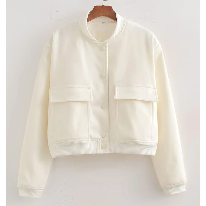 Fashion Off-white Polyester Stand Collar Buttoned Jacket,Coat-Jacket