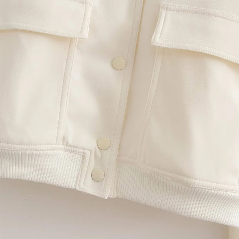 Fashion Off-white Polyester Stand Collar Buttoned Jacket,Coat-Jacket