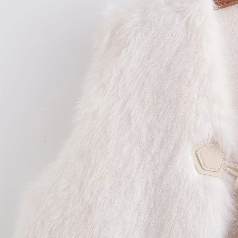Fashion Off White Polyester Fur Horn Button Vest Jacket,Coat-Jacket