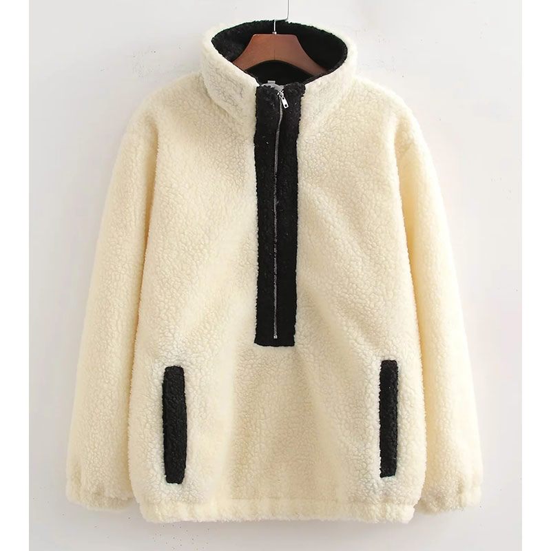 Fashion Off-white Colorblock Lambswool Stand-collar Zipped Jacket,Coat-Jacket