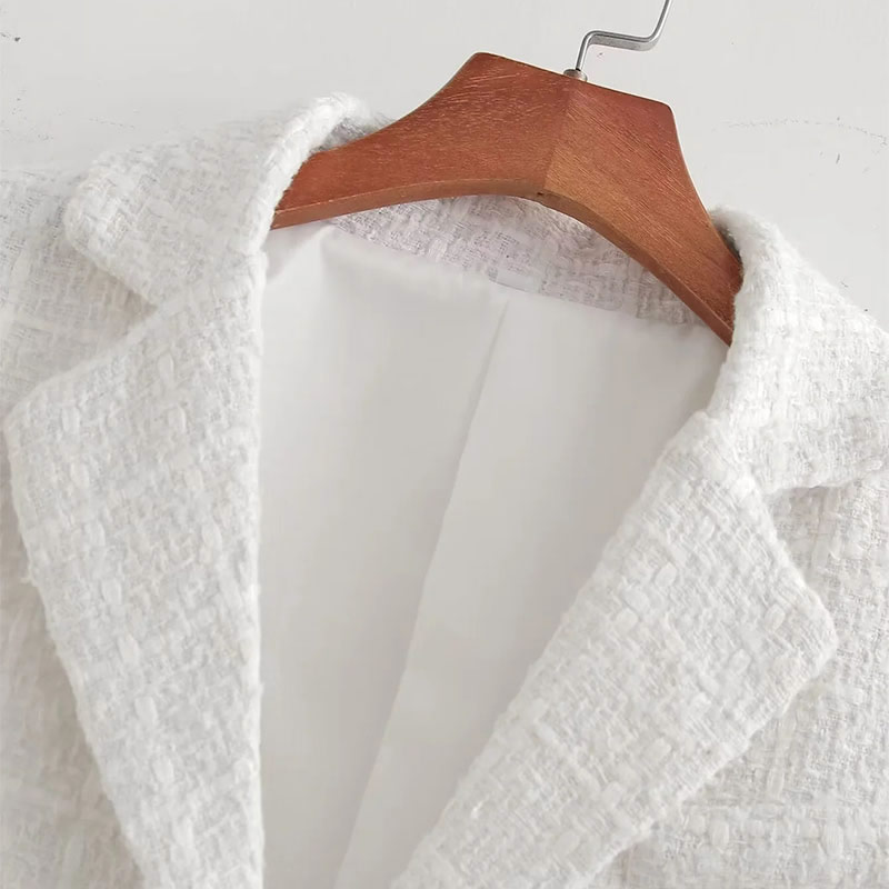 Fashion White Polyester Lapel Single Button Blazer Buttoned Lace Skirt Suit,Suits