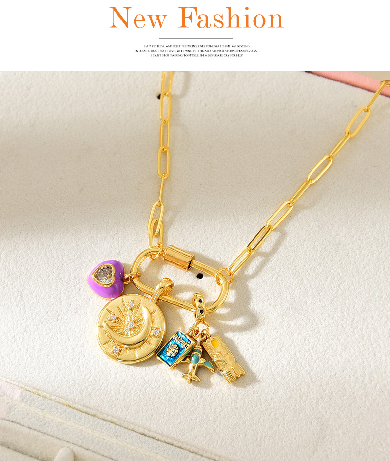 Fashion Gold Copper-set Zircon Drop Oil Love Airplane Pendant Necklace,Necklaces