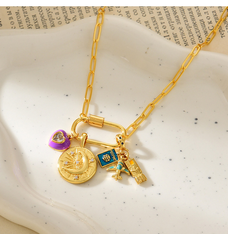 Fashion Gold Copper-set Zircon Drop Oil Love Airplane Pendant Necklace,Necklaces