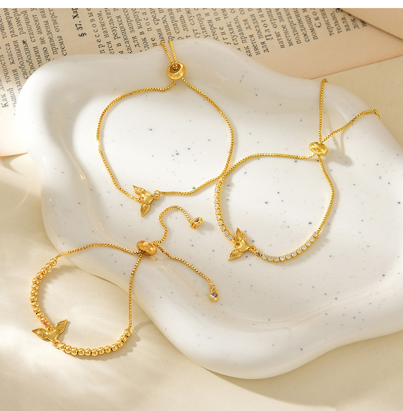 Fashion Golden 2 Copper Set Zirconia Love Wings Pendant Beaded Bracelet,Bracelets