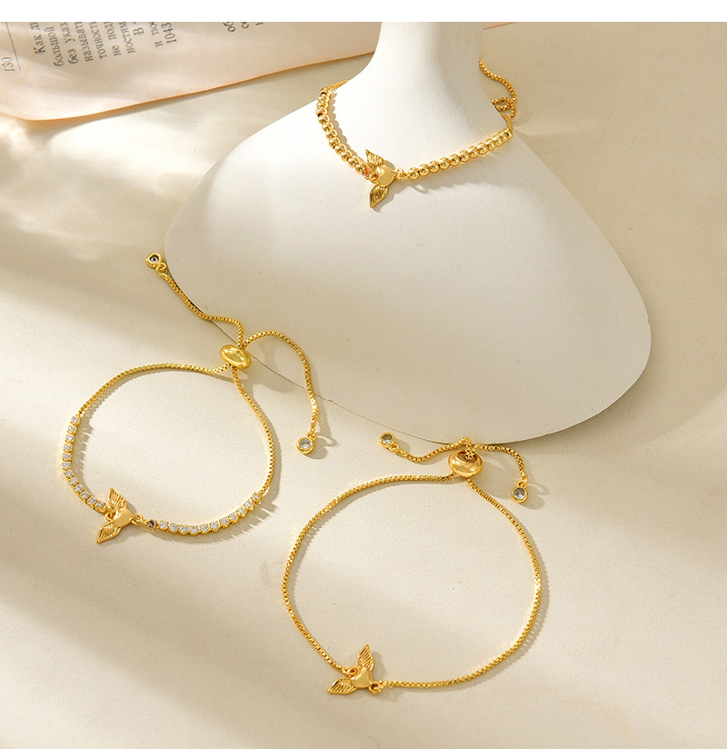 Fashion Golden 3 Copper Set Zircon Love Wings Pendant Bracelet,Bracelets