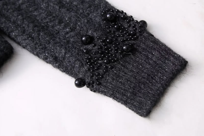 Fashion Dark Gray Polyester Beaded Knit Crew Neck Sweater,Sweater