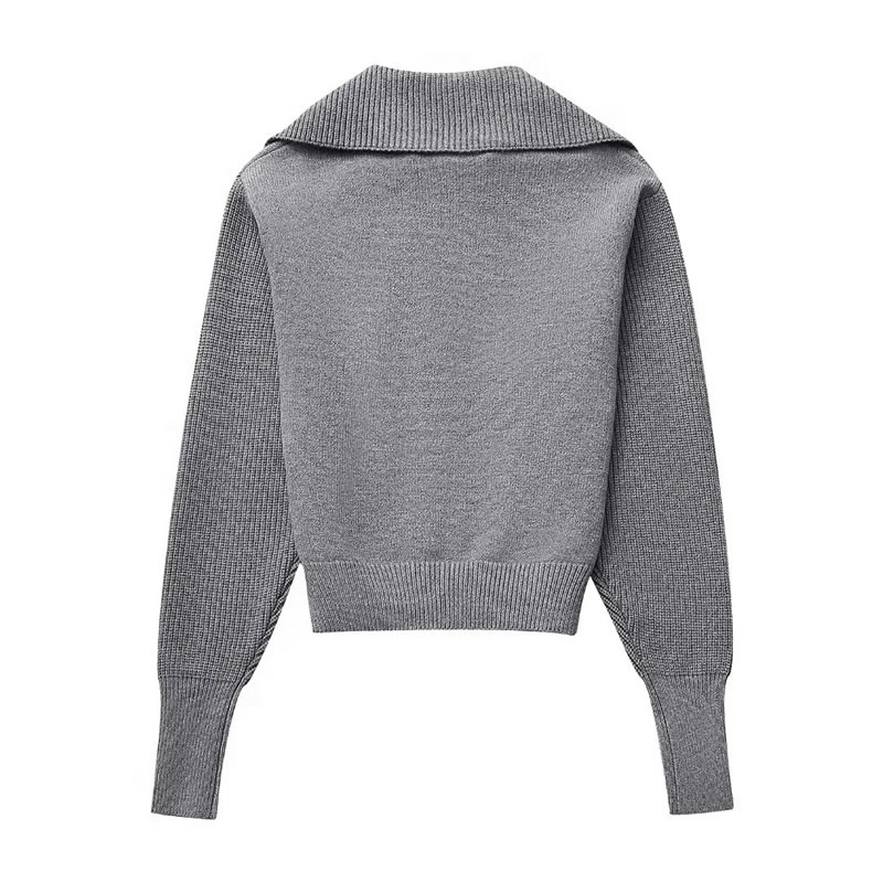 Fashion Grey Knitted Sweater With Zip,Sweater